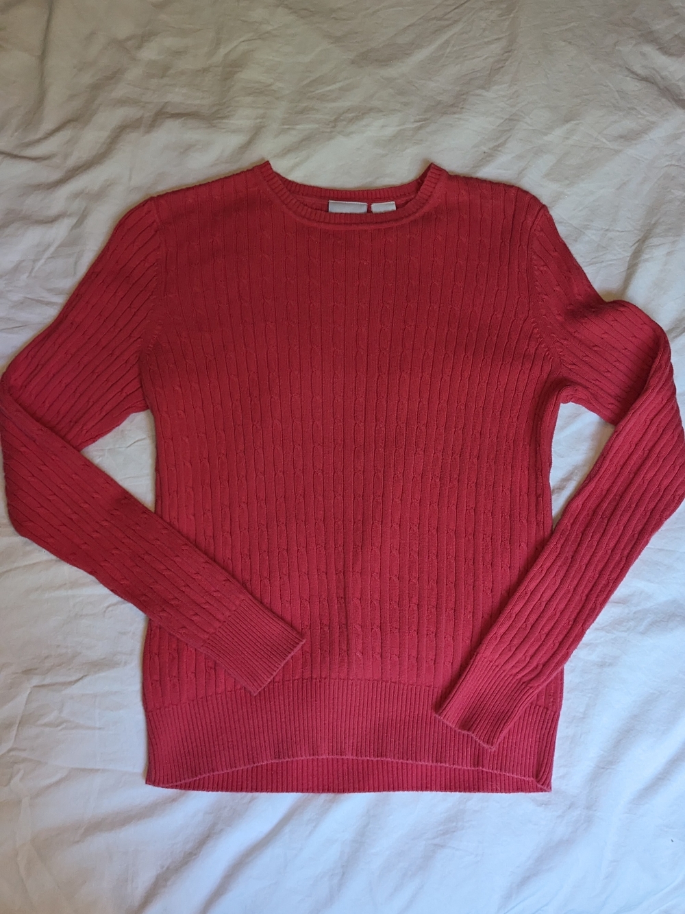 Women’s Cable Knit Crewneck Sweater - Coral Pink 100% Cotton